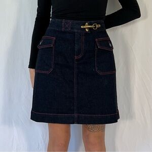 Lauren Jeans Co. by Ralph Lauren Y2K Dark Wash Denim Mini Skirt Red Stitching